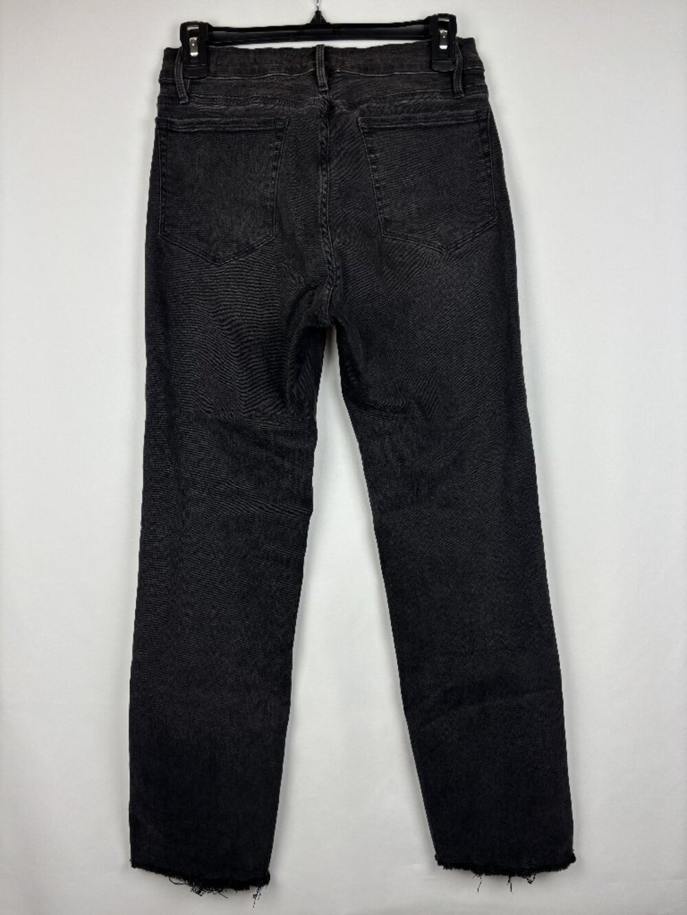 28 Frame Le Nouveau Straight Jeans Black Denim Straight Leg Raw Hem Frayed Dark - Picture 6 of 11